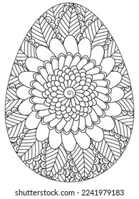 Easter Earth Day flower coloring page. A page for coloring book: fascinating and relaxing job for children and adults. Zentangle drawing. Easter coloring book art, Easter eggs vector. 