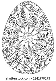 Easter Earth Day flower coloring page. A page for coloring book: fascinating and relaxing job for children and adults. Zentangle drawing. Easter coloring book art, Easter eggs vector. 