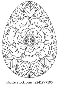 Easter Earth Day flower coloring page. A page for coloring book: fascinating and relaxing job for children and adults. Zentangle drawing. Easter coloring book art, Easter eggs vector. 