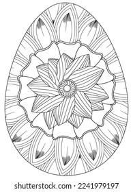 Easter Earth Day flower coloring page. A page for coloring book: fascinating and relaxing job for children and adults. Zentangle drawing. Easter coloring book art, Easter eggs vector. 