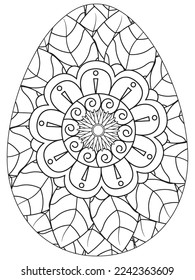 Easter Earth Day flower coloring page. A page for coloring book: fascinating and relaxing job for children and adults. Zentangle drawing. Easter coloring book art, Easter eggs vector. 