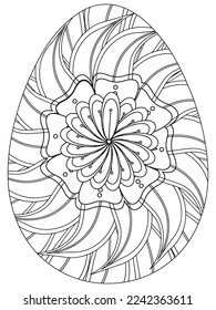 Easter Earth Day flower coloring page. A page for coloring book: fascinating and relaxing job for children and adults. Zentangle drawing. Easter coloring book art, Easter eggs vector. 