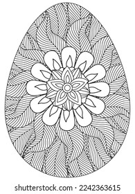 Easter Earth Day flower coloring page. A page for coloring book: fascinating and relaxing job for children and adults. Zentangle drawing. Easter coloring book art, Easter eggs vector. 