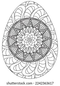 Easter Earth Day flower coloring page. A page for coloring book: fascinating and relaxing job for children and adults. Zentangle drawing. Easter coloring book art, Easter eggs vector. 