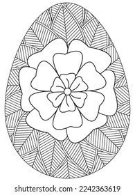 Easter Earth Day flower coloring page. A page for coloring book: fascinating and relaxing job for children and adults. Zentangle drawing. Easter coloring book art, Easter eggs vector. 