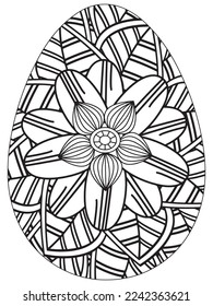 Easter Earth Day flower coloring page. A page for coloring book: fascinating and relaxing job for children and adults. Zentangle drawing. Easter coloring book art, Easter eggs vector. 