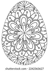 Easter Earth Day flower coloring page. A page for coloring book: fascinating and relaxing job for children and adults. Zentangle drawing. Easter coloring book art, Easter eggs vector. 