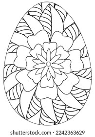 Easter Earth Day flower coloring page. A page for coloring book: fascinating and relaxing job for children and adults. Zentangle drawing. Easter coloring book art, Easter eggs vector. 
