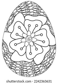 Easter Earth Day flower coloring page. A page for coloring book: fascinating and relaxing job for children and adults. Zentangle drawing. Easter coloring book art, Easter eggs vector. 