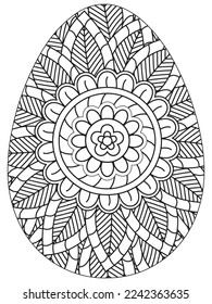 Easter Earth Day flower coloring page. A page for coloring book: fascinating and relaxing job for children and adults. Zentangle drawing. Easter coloring book art, Easter eggs vector. 