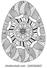 Easter Earth Day flower coloring page. A page for coloring book: fascinating and relaxing job for children and adults. Zentangle drawing. Easter coloring book art, Easter eggs vector. 