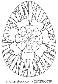 Easter Earth Day flower coloring page. A page for coloring book: fascinating and relaxing job for children and adults. Zentangle drawing. Easter coloring book art, Easter eggs vector. 