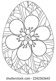 Easter Earth Day flower coloring page. A page for coloring book: fascinating and relaxing job for children and adults. Zentangle drawing. Easter coloring book art, Easter eggs vector. 