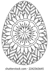 Easter Earth Day flower coloring page. A page for coloring book: fascinating and relaxing job for children and adults. Zentangle drawing. Easter coloring book art, Easter eggs vector. 