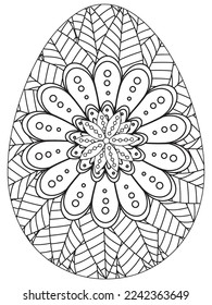 Página de coloreado de flores del Día de la Tierra de Pascua. Una página para el libro de colorear: trabajo fascinante y relajante para niños y adultos. Dibujo de Zentangle. Obra de libros para colorear la Semana Santa, vector de huevos de Pascua. 