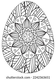 Easter Earth Day flower coloring page. A page for coloring book: fascinating and relaxing job for children and adults. Zentangle drawing. Easter coloring book art, Easter eggs vector. 