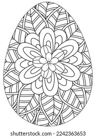 Easter Earth Day flower coloring page. A page for coloring book: fascinating and relaxing job for children and adults. Zentangle drawing. Easter coloring book art, Easter eggs vector. 