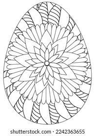 Easter Earth Day flower coloring page. A page for coloring book: fascinating and relaxing job for children and adults. Zentangle drawing. Easter coloring book art, Easter eggs vector. 