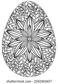 Easter Earth Day flower coloring page. A page for coloring book: fascinating and relaxing job for children and adults. Zentangle drawing. Easter coloring book art, Easter eggs vector. 