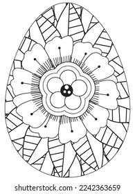 Easter Earth Day flower coloring page. A page for coloring book: fascinating and relaxing job for children and adults. Zentangle drawing. Easter coloring book art, Easter eggs vector. 