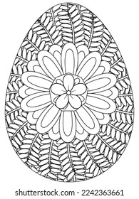 Easter Earth Day flower coloring page. A page for coloring book: fascinating and relaxing job for children and adults. Zentangle drawing. Easter coloring book art, Easter eggs vector. 