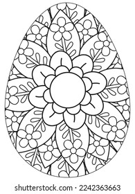 Easter Earth Day flower coloring page. A page for coloring book: fascinating and relaxing job for children and adults. Zentangle drawing. Easter coloring book art, Easter eggs vector. 