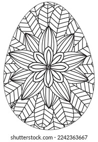 Easter Earth Day flower coloring page. A page for coloring book: fascinating and relaxing job for children and adults. Zentangle drawing. Easter coloring book art, Easter eggs vector. 