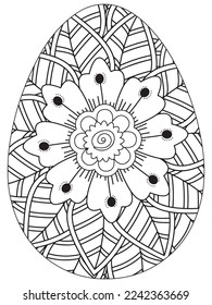 Easter Earth Day flower coloring page. A page for coloring book: fascinating and relaxing job for children and adults. Zentangle drawing. Easter coloring book art, Easter eggs vector. 