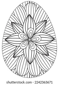 Easter Earth Day flower coloring page. A page for coloring book: fascinating and relaxing job for children and adults. Zentangle drawing. Easter coloring book art, Easter eggs vector. 