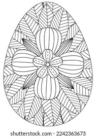 Easter Earth Day flower coloring page. A page for coloring book: fascinating and relaxing job for children and adults. Zentangle drawing. Easter coloring book art, Easter eggs vector. 