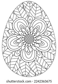 Easter Earth Day flower coloring page. A page for coloring book: fascinating and relaxing job for children and adults. Zentangle drawing. Easter coloring book art, Easter eggs vector. 