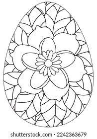 Página de coloreado de flores del Día de la Tierra de Pascua. Una página para el libro de colorear: trabajo fascinante y relajante para niños y adultos. Dibujo de Zentangle. Obra de libros para colorear la Semana Santa, vector de huevos de Pascua. 