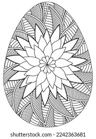 Easter Earth Day flower coloring page. A page for coloring book: fascinating and relaxing job for children and adults. Zentangle drawing. Easter coloring book art, Easter eggs vector. 