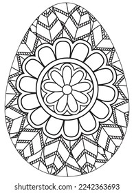 Easter Earth Day flower coloring page. A page for coloring book: fascinating and relaxing job for children and adults. Zentangle drawing. Easter coloring book art, Easter eggs vector. 