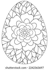 Easter Earth Day flower coloring page. A page for coloring book: fascinating and relaxing job for children and adults. Zentangle drawing. Easter coloring book art, Easter eggs vector. 