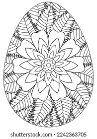 Easter Earth Day flower coloring page. A page for coloring book: fascinating and relaxing job for children and adults. Zentangle drawing. Easter coloring book art, Easter eggs vector. 