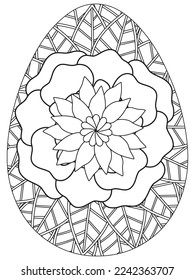 Easter Earth Day flower coloring page. A page for coloring book: fascinating and relaxing job for children and adults. Zentangle drawing. Easter coloring book art, Easter eggs vector. 