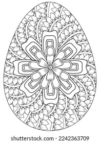 Easter Earth Day flower coloring page. A page for coloring book: fascinating and relaxing job for children and adults. Zentangle drawing. Easter coloring book art, Easter eggs vector. 