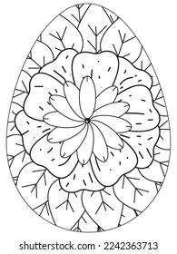 Easter Earth Day flower coloring page. A page for coloring book: fascinating and relaxing job for children and adults. Zentangle drawing. Easter coloring book art, Easter eggs vector. 