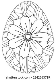 Easter Earth Day flower coloring page. A page for coloring book: fascinating and relaxing job for children and adults. Zentangle drawing. Easter coloring book art, Easter eggs vector. 