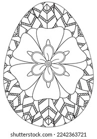 Easter Earth Day flower coloring page. A page for coloring book: fascinating and relaxing job for children and adults. Zentangle drawing. Easter coloring book art, Easter eggs vector. 