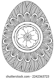 Easter Earth Day flower coloring page. A page for coloring book: fascinating and relaxing job for children and adults. Zentangle drawing. Easter coloring book art, Easter eggs vector. 