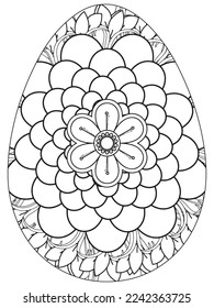 Easter Earth Day flower coloring page. A page for coloring book: fascinating and relaxing job for children and adults. Zentangle drawing. Easter coloring book art, Easter eggs vector. 