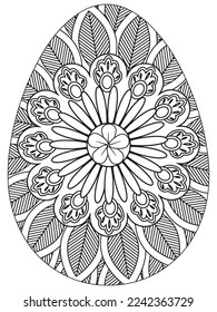 Página de coloreado de flores del Día de la Tierra de Pascua. Una página para el libro de colorear: trabajo fascinante y relajante para niños y adultos. Dibujo de Zentangle. Obra de libros para colorear la Semana Santa, vector de huevos de Pascua. 