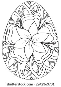 Easter Earth Day flower coloring page. A page for coloring book: fascinating and relaxing job for children and adults. Zentangle drawing. Easter coloring book art, Easter eggs vector. 