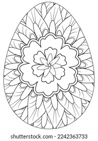 Easter Earth Day flower coloring page. A page for coloring book: fascinating and relaxing job for children and adults. Zentangle drawing. Easter coloring book art, Easter eggs vector. 