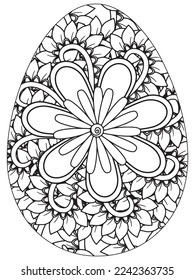 Easter Earth Day flower coloring page. A page for coloring book: fascinating and relaxing job for children and adults. Zentangle drawing. Easter coloring book art, Easter eggs vector. 