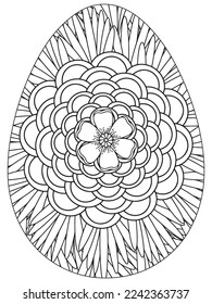 Easter Earth Day flower coloring page. A page for coloring book: fascinating and relaxing job for children and adults. Zentangle drawing. Easter coloring book art, Easter eggs vector. 