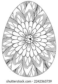 Easter Earth Day flower coloring page. A page for coloring book: fascinating and relaxing job for children and adults. Zentangle drawing. Easter coloring book art, Easter eggs vector. 