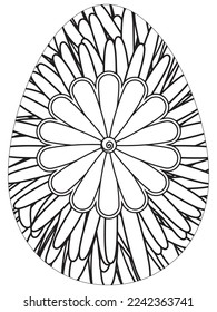 Easter Earth Day flower coloring page. A page for coloring book: fascinating and relaxing job for children and adults. Zentangle drawing. Easter coloring book art, Easter eggs vector. 